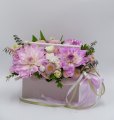 Композиция №142 из георгины, роз, сантини и эустомы