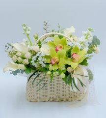 Композиция №98 из орхидей, каллы, роз и альстромерий